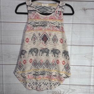 Ginger G Womens Elephant Tribal Print Racerback Tank Top High Low Hem L Boo